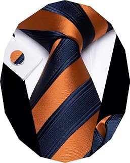 Striped Ties for Men Classic Woven Silk Necktie with Handkerchief Cufflinks Set Formal Business Party Wedding