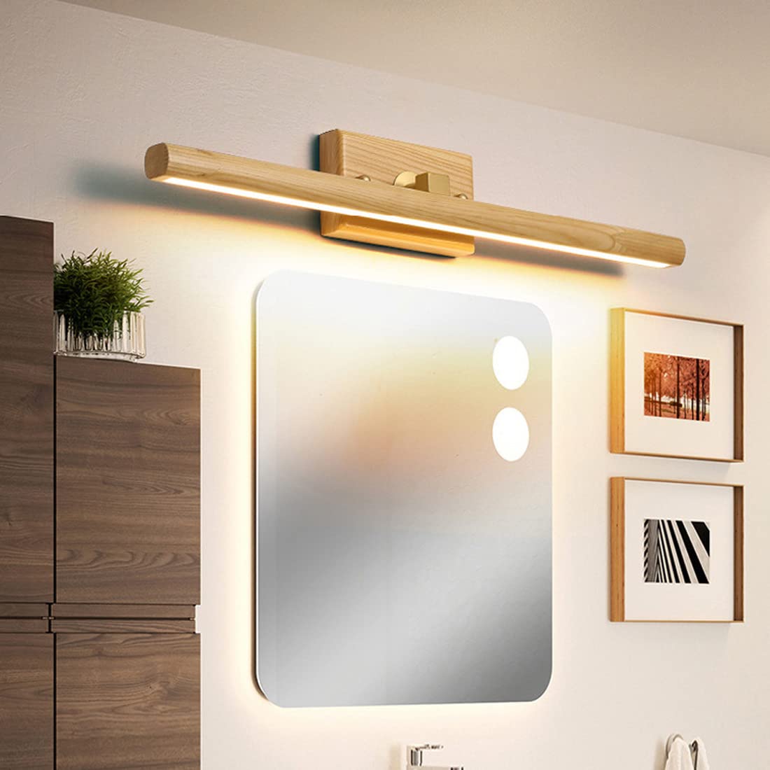 LANMOU 40CM Lámpara de Espejo LED Baño de Madera, Aplique Frontal de Espejo Interior LED 8W 4000K, 640LM Luz de Espejo Giratorio 180° para Lavabo, Lámpara de Maquillaje Moderna para Tocador