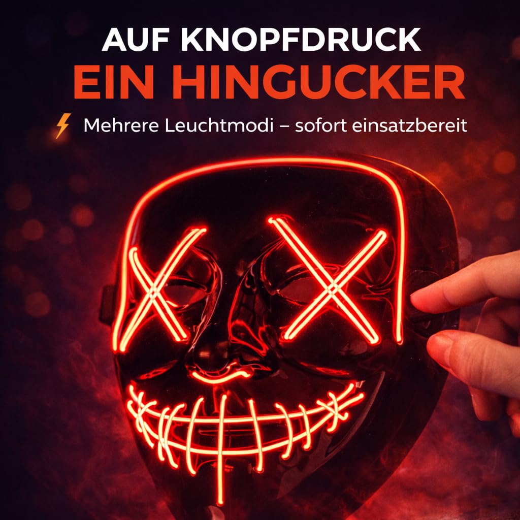FASCHINFEVER Maska czyszcząca LED – maska kostiumowa sterowana na Halloween, karnawał i karnawał, jako kostium dla mężczyzn i kobiet (wybór koloru)