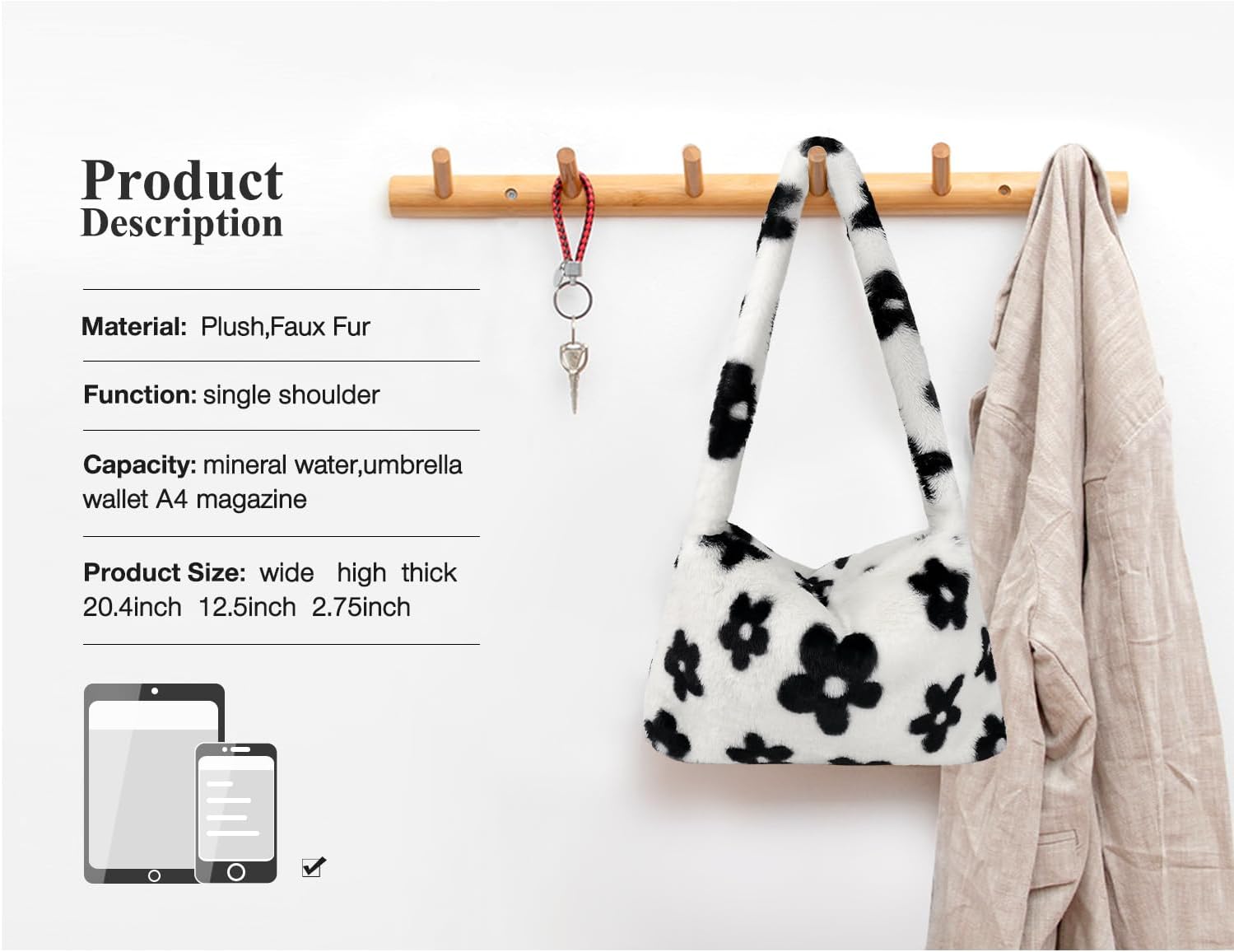 Fuzzy Tote Bag Y2K Fluffy Shoulder Bag Women Furry Purse Large Cute Plush Bag Ladies Faux Fur Bag for Autumn and Winter - Image 3