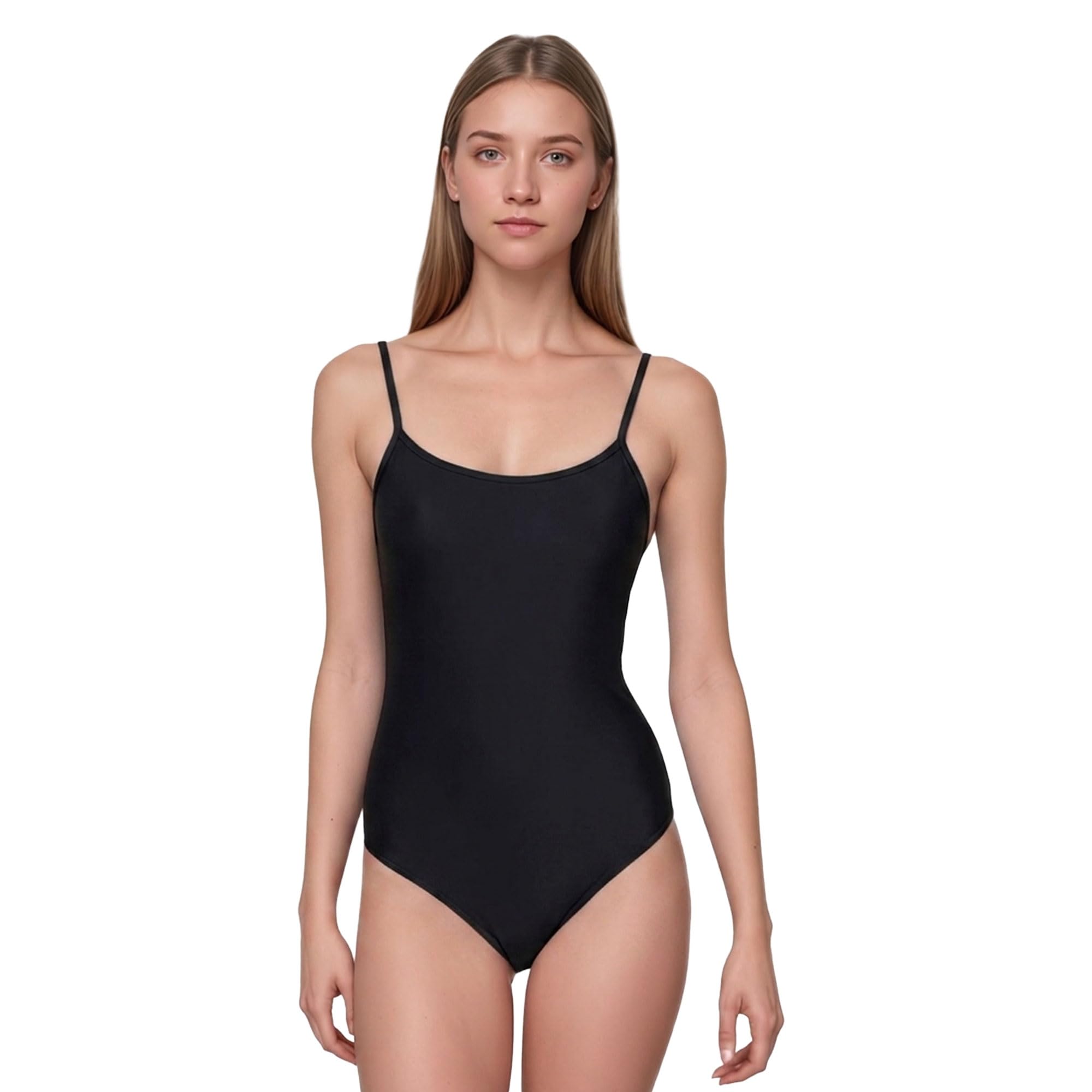 Wildarms Maillot ballet mujer tirantes finos negro, leotardo danza clásica adulto, body con escote redondo, uniforme ensayo para entrenamiento en estudio y escenario