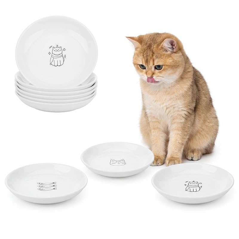 Potes de Cerâmica para Gatos com Base Antiderrapante TranRantic, 3 Estampas, 150 mL, 6 Unidades