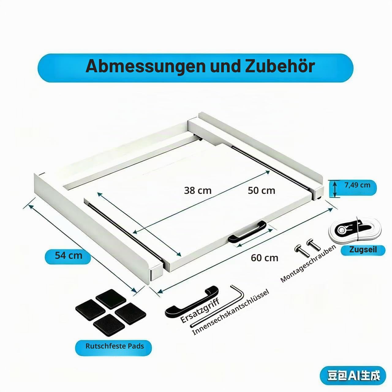 Zwischenbaurahmen Trockner Waschmaschine Verbindungsrahmen Waschmaschine Trockner Universell, Verstellbar 47-60 CM Zwischenteil Waschmaschine mit Riemen und Rutschfesten Pads Tragfähig & Stabi