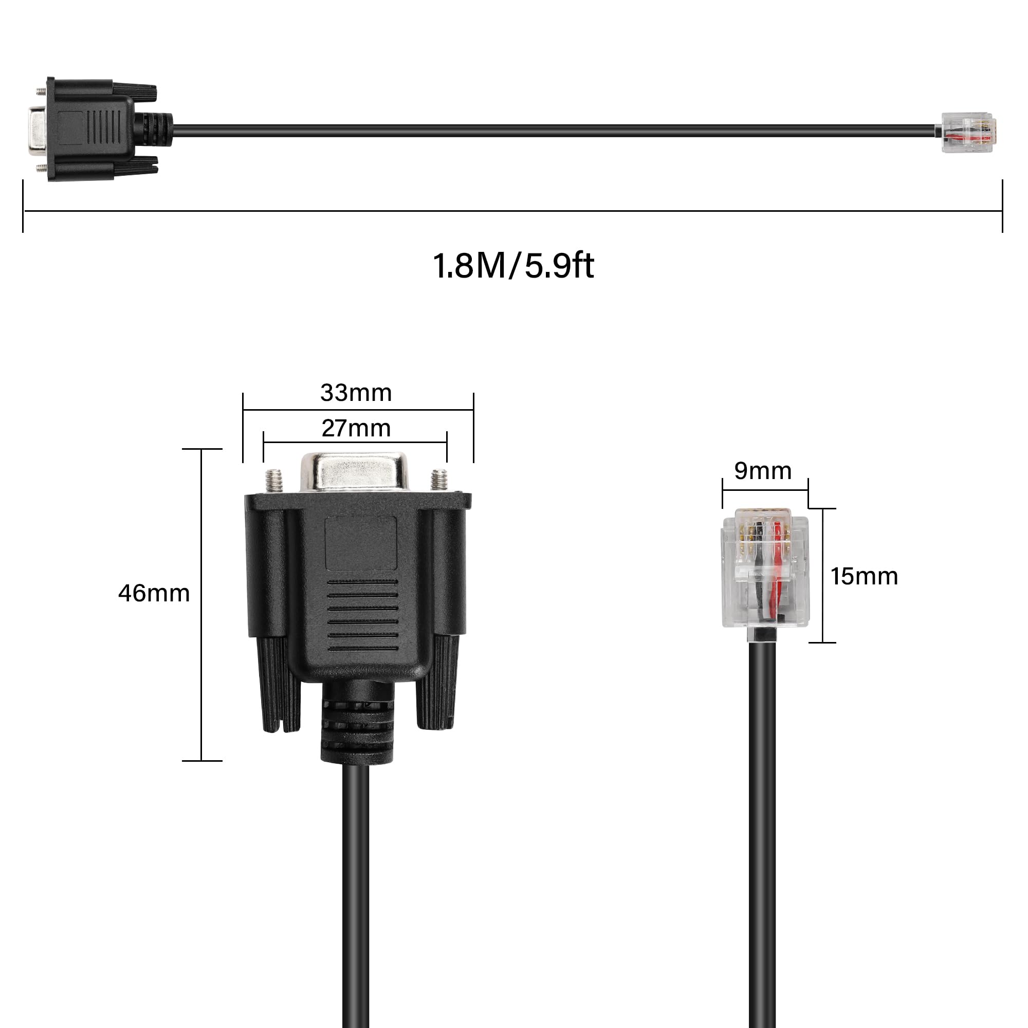 GINTOOYUN Cable DB9 a RJ11 conector hembra DB9 macho a RJ11/RJ12 6P6C teléfono cristal conector RS232 adaptador cable de depuración para APC, UPS, teléfono, ordenador de control industrial, etc. (5,9