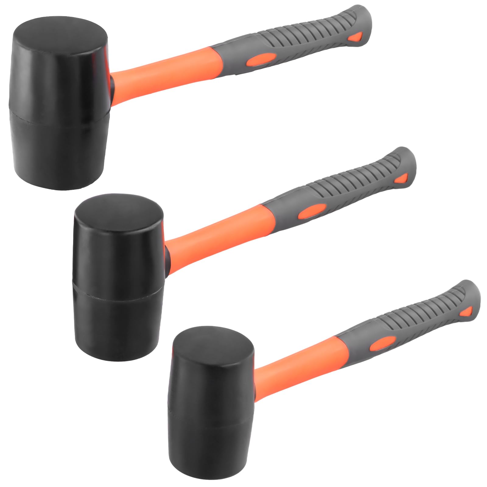 MUKSUET 3 Pcs Rubber Mallet Set (16oz, 24oz, 32oz) with Non-Slip TPR Handle, Solid Rubber Hammer for Woodworking Flooring