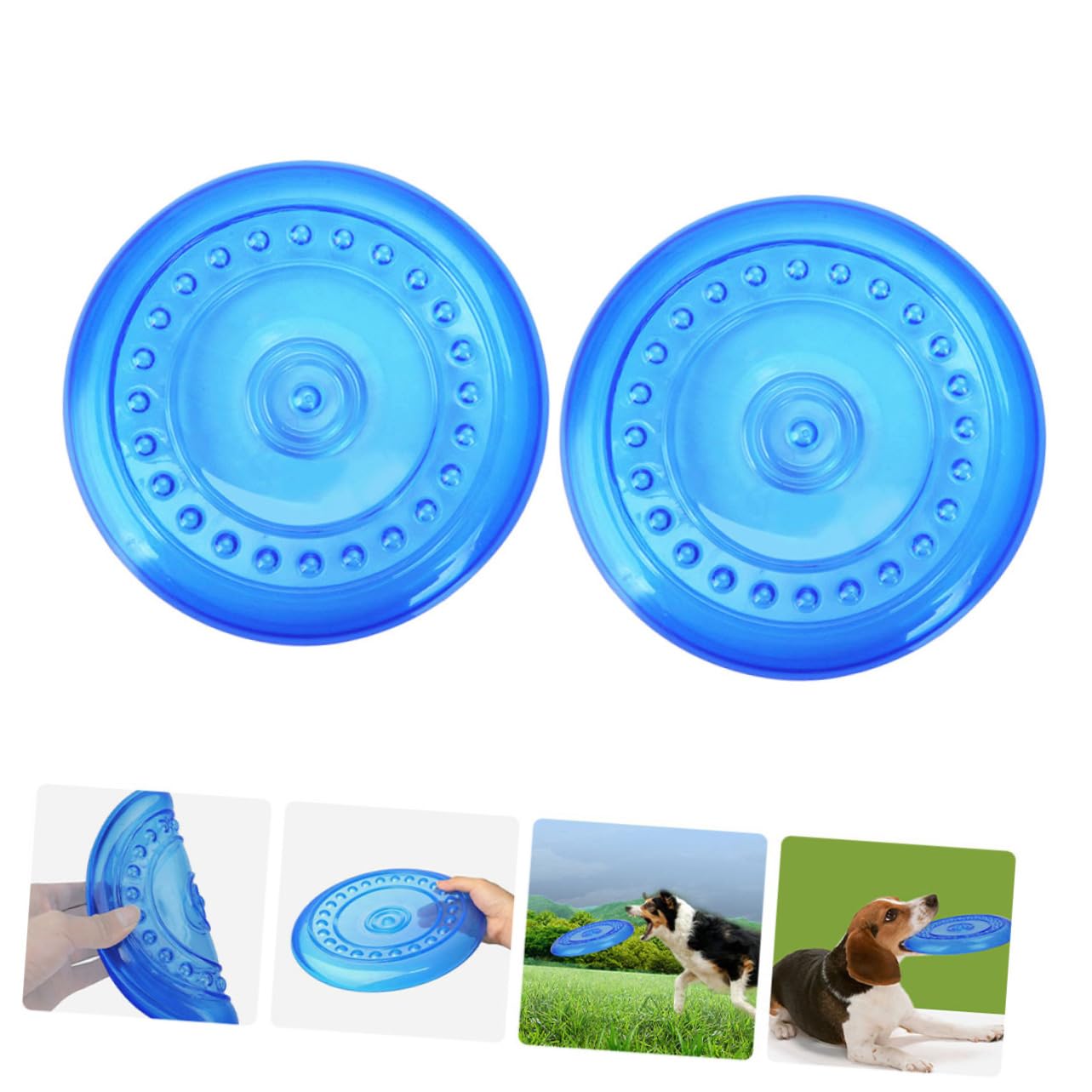 BESTonZON 2 Stück Haustierspielzeug Hundekauspielzeug aus TPR Waschbar und Schützend Blauer Fliegender Wurfscheibe für Hunde für Outdoor Training