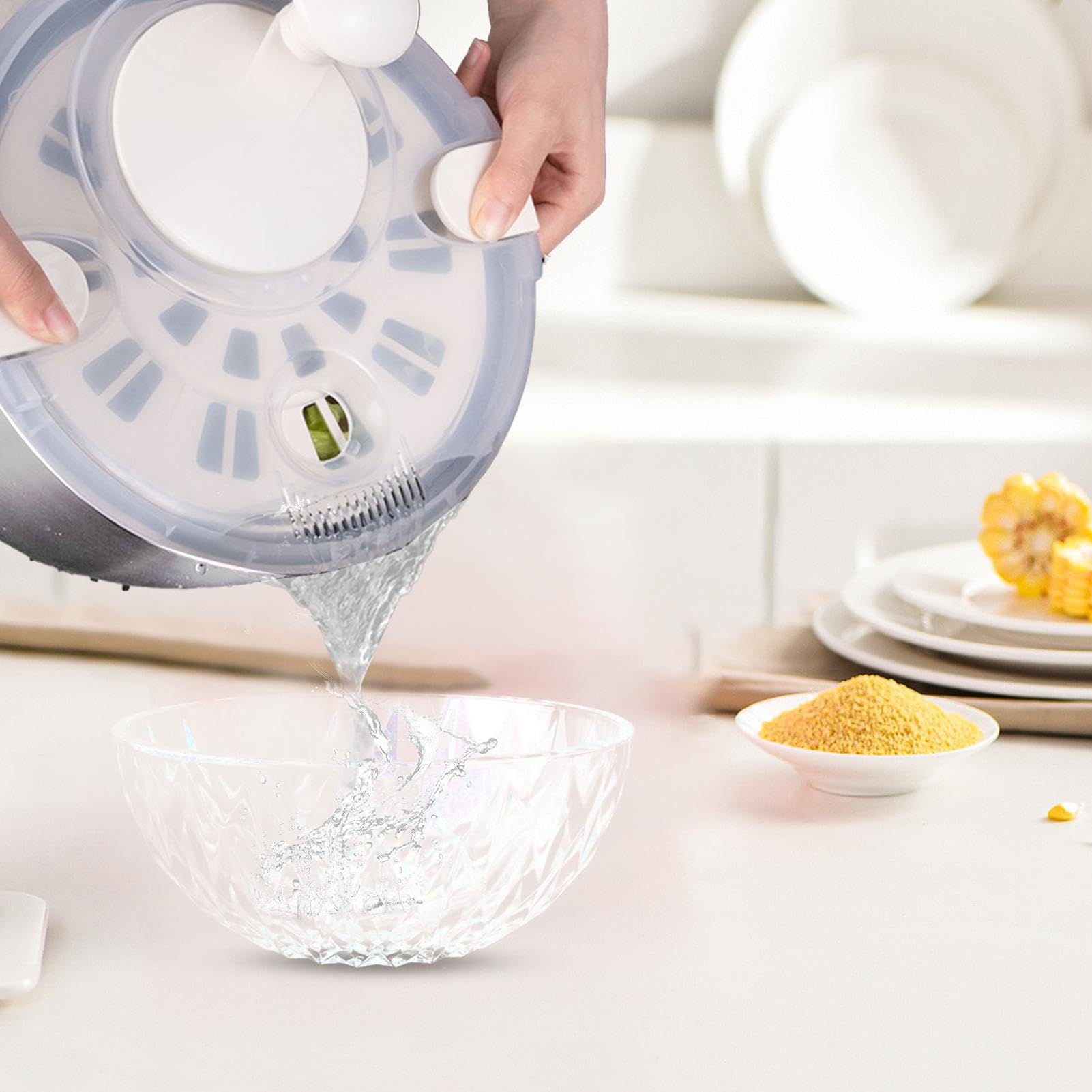 Centrifugador de ensalada grande – Secador de ensalada de verduras – | Secador de lechuga de frutas, verduras con mango giratorio, de acero inoxidable, utensilios de cocina