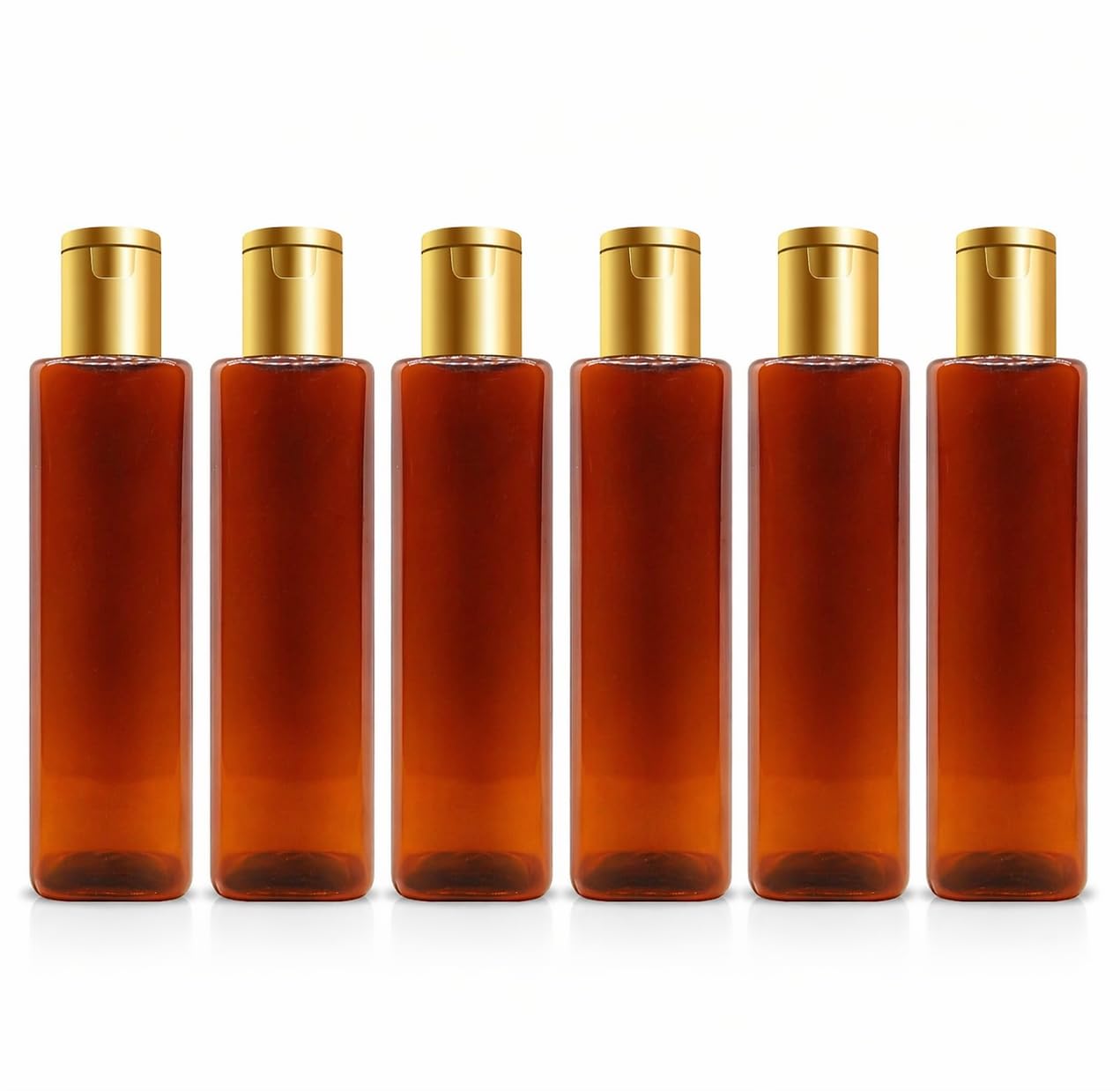 Empty Amber Square PET Bottle with Disc Flip Top Golden Cap Refillable Reusable Cosmetic Container for Lotion Shampoo Oil Toner Serum BPA free Leakage proof- 200ml(Pack of 6)-image-23