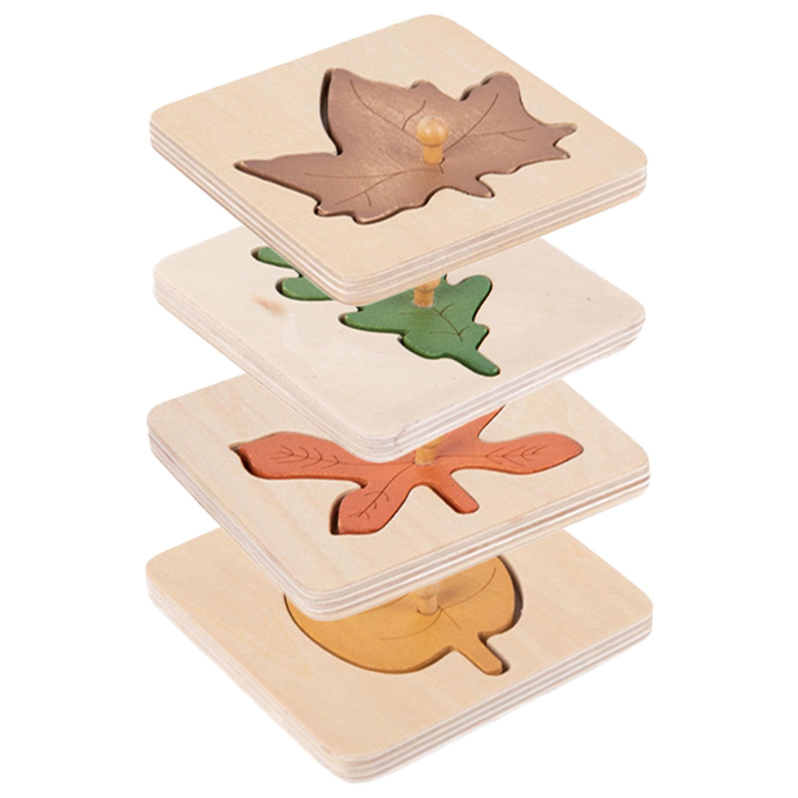 ibasenice Montessori Puzzle de madera de 4 piezas, forma de hoja de otoño, juguete educativo para niños en edad preescolar, rompecabezas educativos para habilidades cognitivas y habilidades motoras