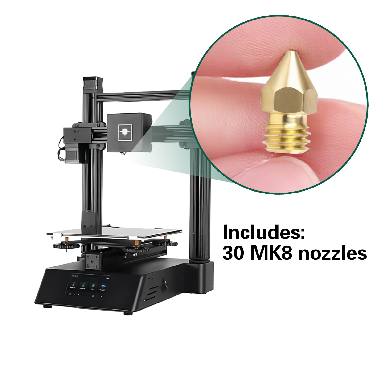 Zestaw 30 dysz do drukarki 3D Creality Ender 3, V2, V5, Ender 6 i CR-10 Series - zawiera 12 dysz 0,4 mm i dysz 0,2 mm, 0,3 mm, 0,5 mm, 0,6 mm, 0,8 mm i 1,0 mm do różnych zastosowań