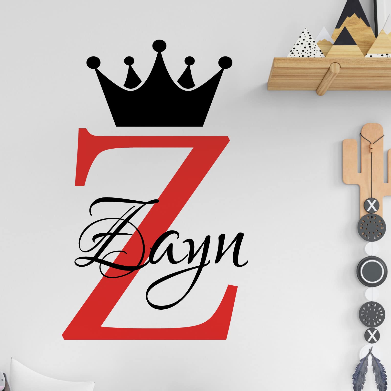 Personalised Name Baby Prince Princess Decal Wall Sticker - Initial Letter Crown [Large] [Poppy]