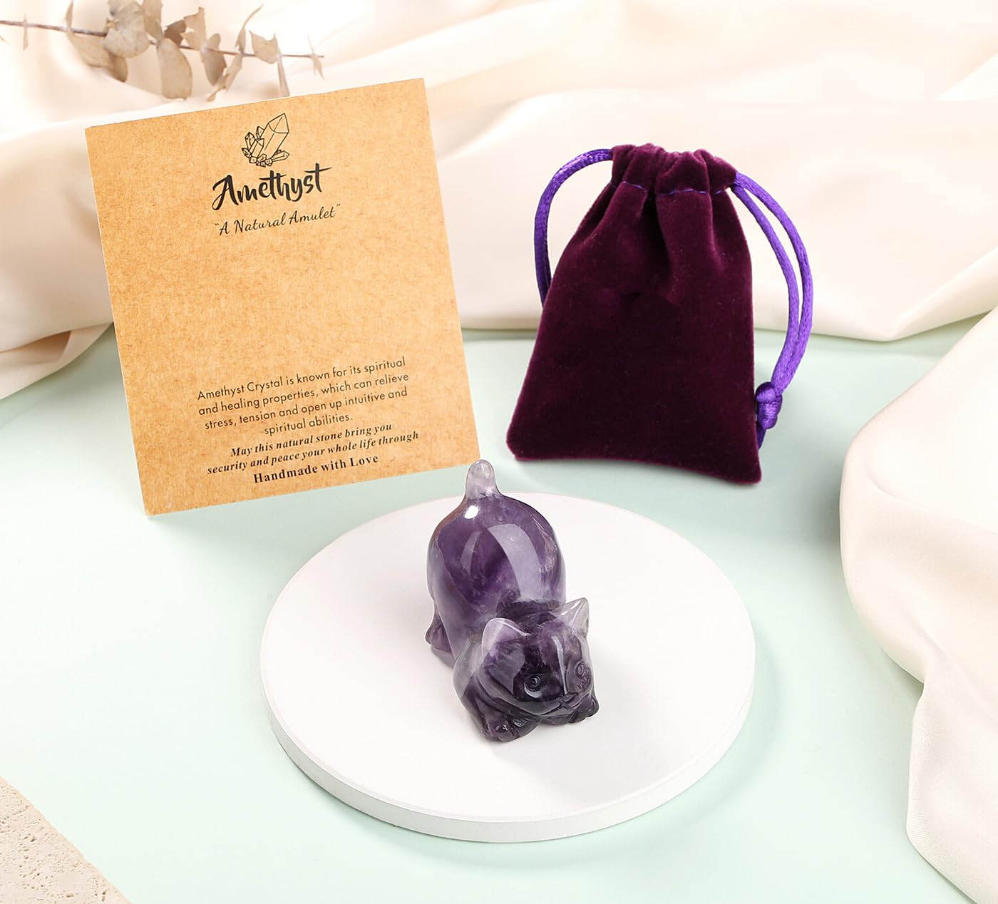 GUJOXILA 2" Amethyst Healing Crystal Cat Gifts for women Cat Lover Purple Cats Themed Gift Ornaments Amethyst Statue Figurine Purple Lucky Cute Small Presents - Image 3