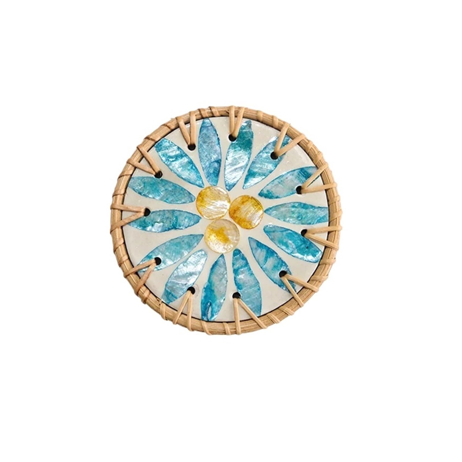 1pc Seashell Art Coaster Rattan Flower Pattern Table Coasters Artistic Placemat 10cm(B)