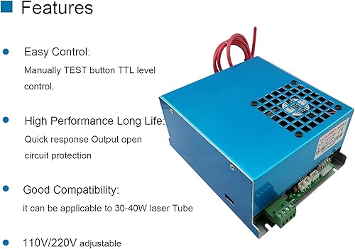 Miniatura 3 de Fuente de alimentación de CO2 de 40W Fuente de alimentación láser de CO2 para máquina de corte de grabado de tubos láser (modelo A)