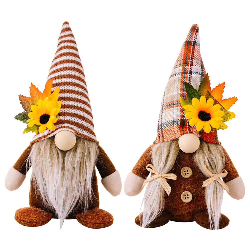 JOAASU Set of 2 Autumn Gonk Decorations, Fall Gnomes Decor, Autumn Faceless Gnomes, Harvest Fall Gifts, Handmade Harvest Sunflower Maple Leaf Elf Dwarf Tomte for Kitchen Home Autumn Decorations