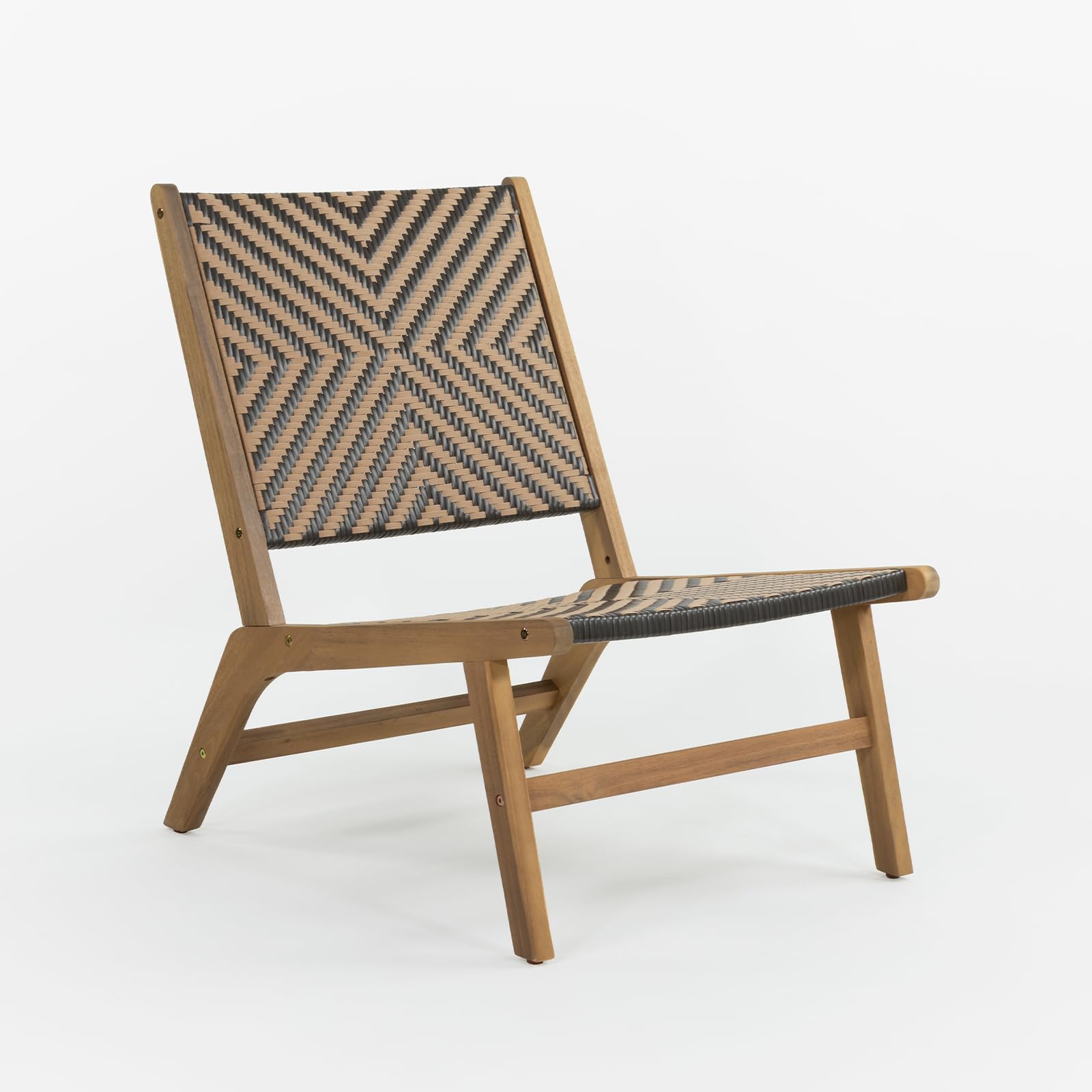 Vaukura Sillón de Madera de Acacia y Mimbre Sintético Idalia Color Negro
