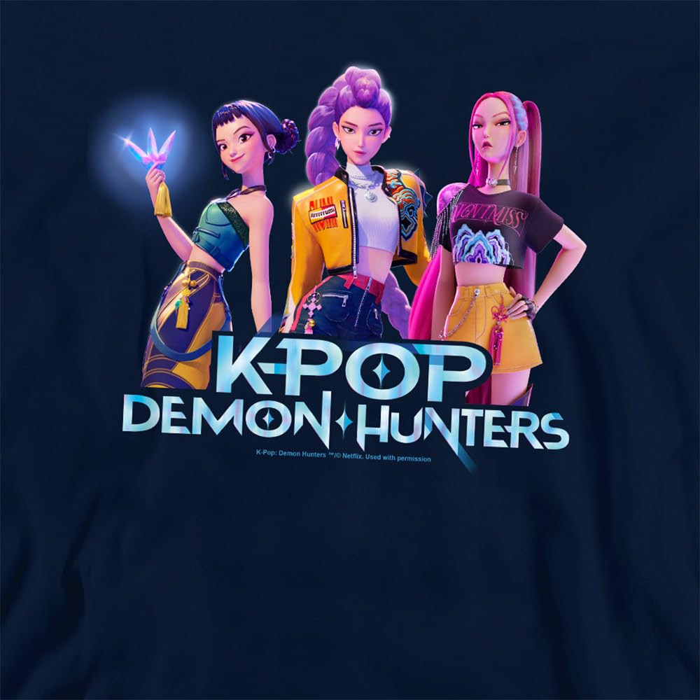KPOP Demon Hunters KPOP Demon Hunters Huntrix KPOP Group Youth Kids Boy Girls Pull-Over Hoodie, Navy Sudadera con Capucha Unisex niños (Pack de 1)