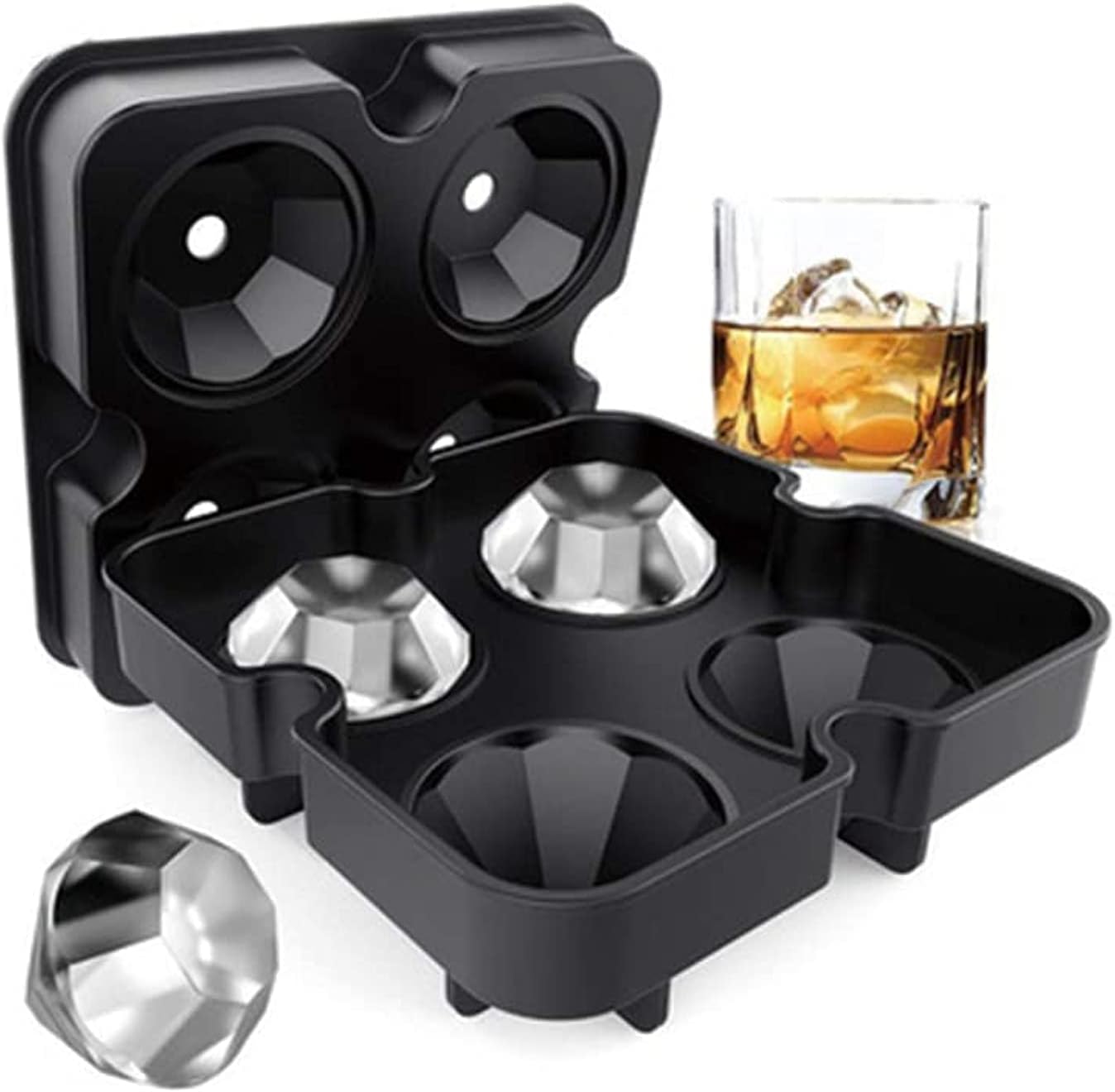 4 Hole 3D Diamond Shape Ice Cube Tray Silicone Mold For Whiskey Wine Ice Cream Maker Chocolate Mold Bar Tool Kitchen