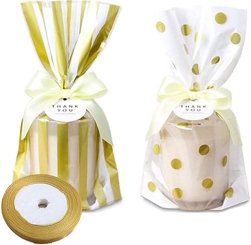 Bolsas transparentes para violonchelo, bolsas de celofán con lunares dorados, bolsas de celofán para envolver aperitivos, bolsas de recuerdo de