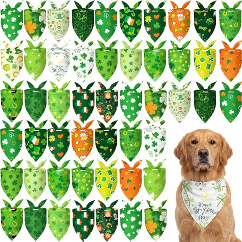 Image of Abbylike 50 Pcs St Patrick's Day Dog Bandanas Bulk Green Shamrocks Bandanas for Dogs Triangle Kerchief Bibs Scarf for Pet Irish Costume Photo Props Pet Shops Groomer, 25 Styles (31.5 x 21.7 x 21.7)