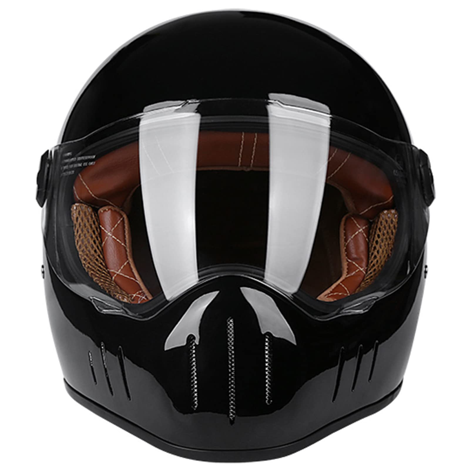 Retro Motorcycle Helmet, Full Face Motocross Street Bike Helmets with Sun Visor and Multiple Vents, Vintage Cafe Racer ATV UTV Helmet DOT/ECE Approved for Adult Men Women,Glossy Black A,M