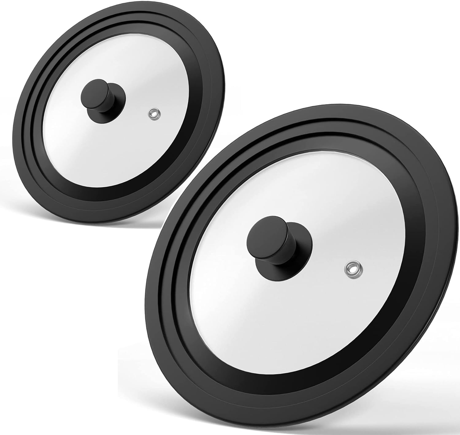 Universal Lids for Pots, Pans & Skillets - Fits 7", 8" & 9" Diameter, 10", 11" & 12" Diameter Cookware, Tempered Glass with High Heat Resistant Silicone Rim, Dishwasher Safe (2 Pack)