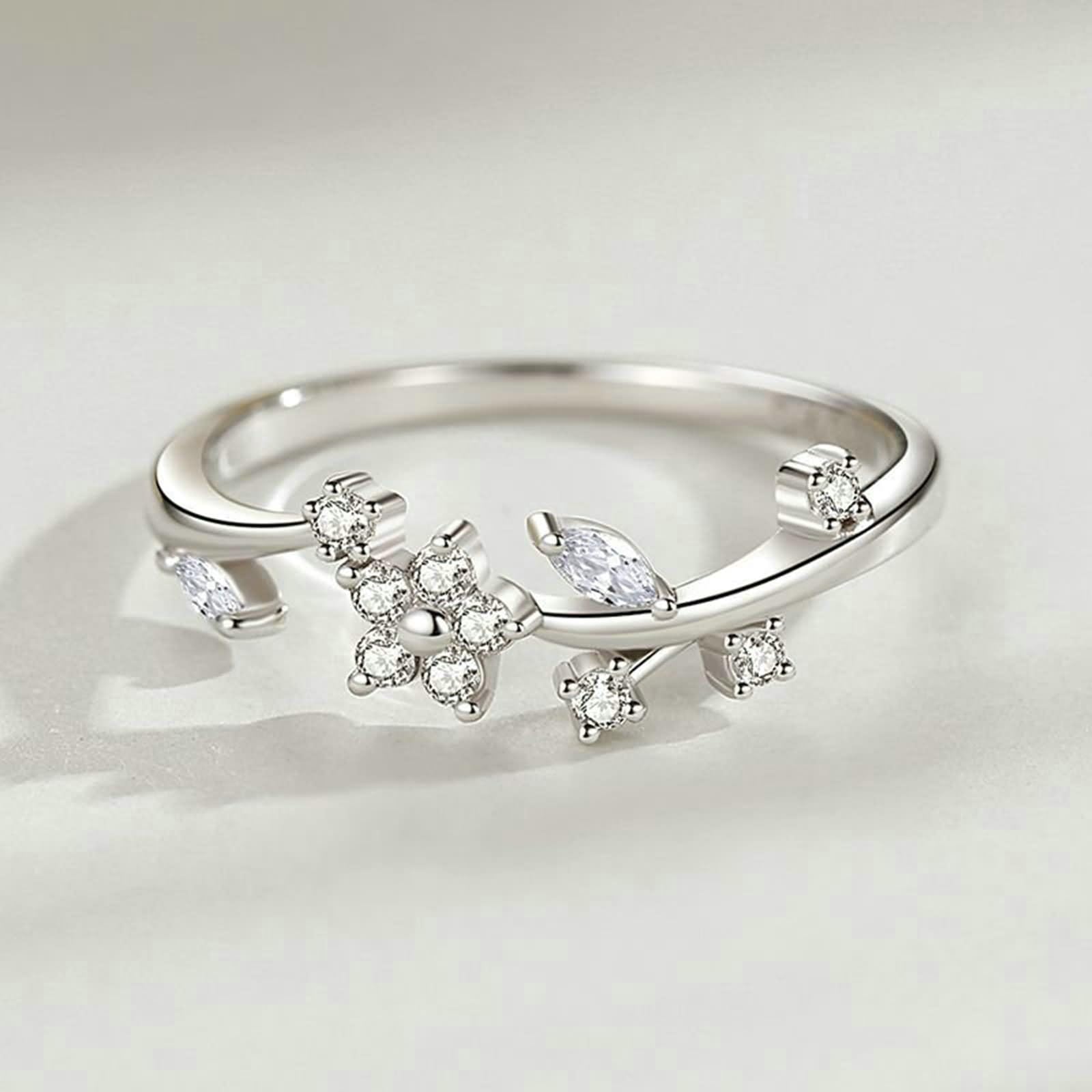 Fede nuziale unisex, anelli di promessa per donne, fiore con moissanite, set di gioielli da donna