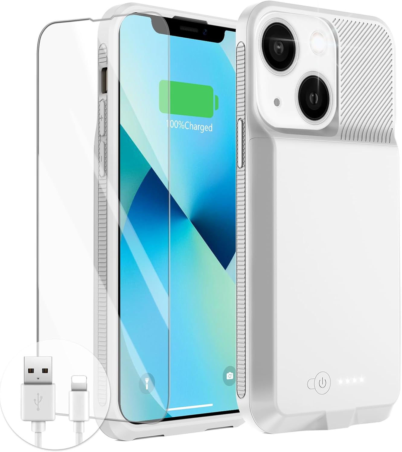 GIN FOXI Battery Case for iPhone 13/13 Pro/14/14 Pro, Charging Case Real 7000mAh Rechargeable Charger Cover Anti-Fall Protection Ultra-Slim Extended Battery Pack Juice Box,6.1" Gray