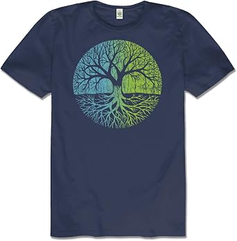 Soul Flower Tree of Life Short Sleeve T-Shirt, Navy Blue Unisex Crew Neck Tee for Men and Women