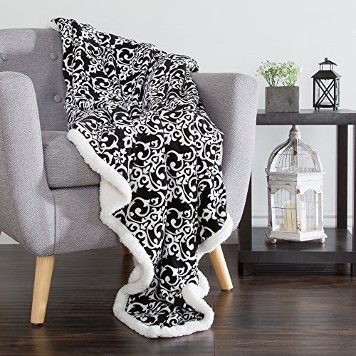 Lavish Home Reversible Fleece Blanket - 50-Inch X 60-Inch Machine-Washable Sherpa Throw - Cozy Blanket For Couch, Chair, Or Bed (Black/White) #TOP1