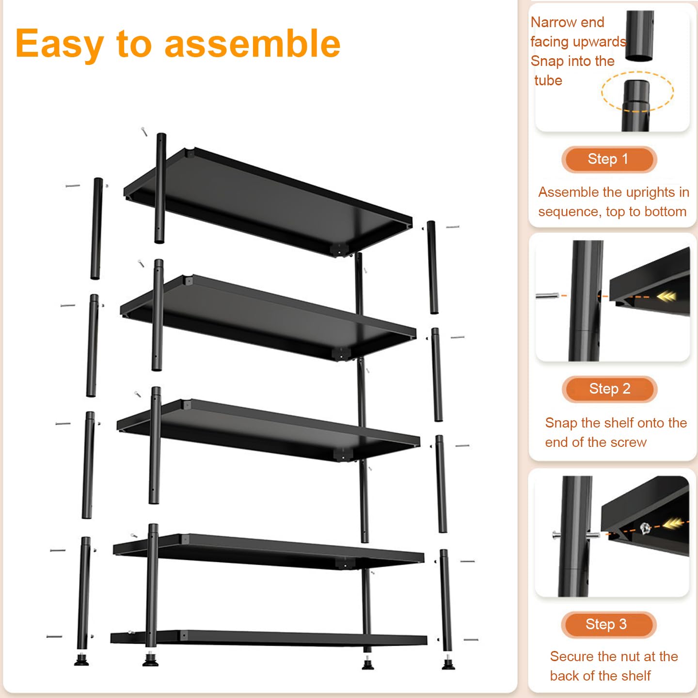 Scaffale Salvaspazio Scaffalatura Metallo Garage Scaffali da Cucina Scaffali in Metallo per Garage Ripiani Regolabili Scaffali A Colonna Black 40x30x160cm