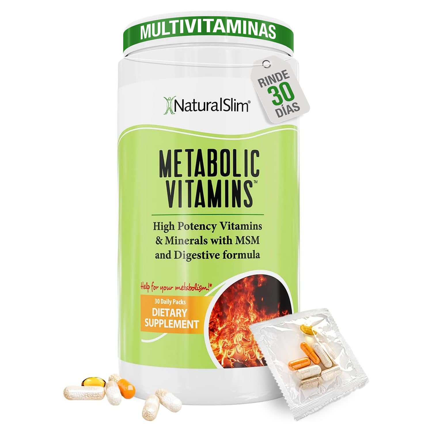 NaturalSlim Vitaminas Metabólicas, Multivitaminas con Magnesio, Vitamina C, D, B12, Complejo B y Enzimas Digestivas, Apoya el Metabolismo, Vitalidad, Energía y Buena Absorción de Nutrientes, 1 pack