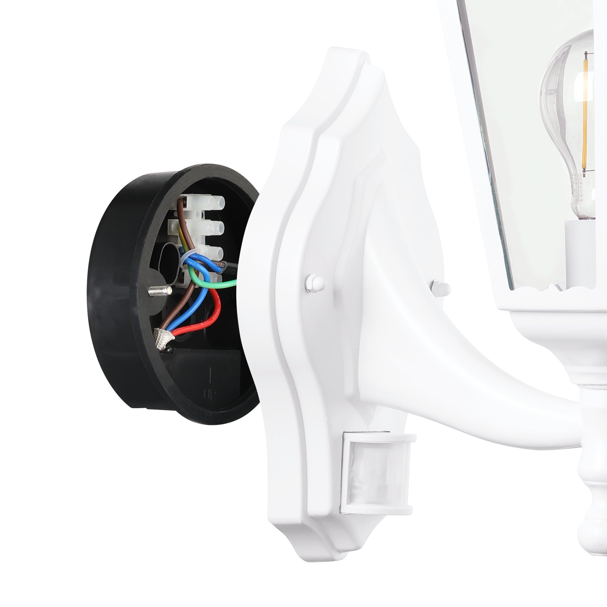 EGLO Außen-Wandlampe Navedo, 1 flammige Außenleuchte inkl. Bewegungsmelder | Sensor-Wandleuchte aus Aluguss und Glas, Farbe: Weiß, Fassung: E27, IP44