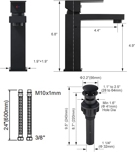 Miniatura 6 de Black Bathroom Faucet ARCORA Matte Black Faucet for Bathroom Sink Modern Single Hole Bathroom Faucet with cUPC Supply Lines and Pop Up Drain Negro