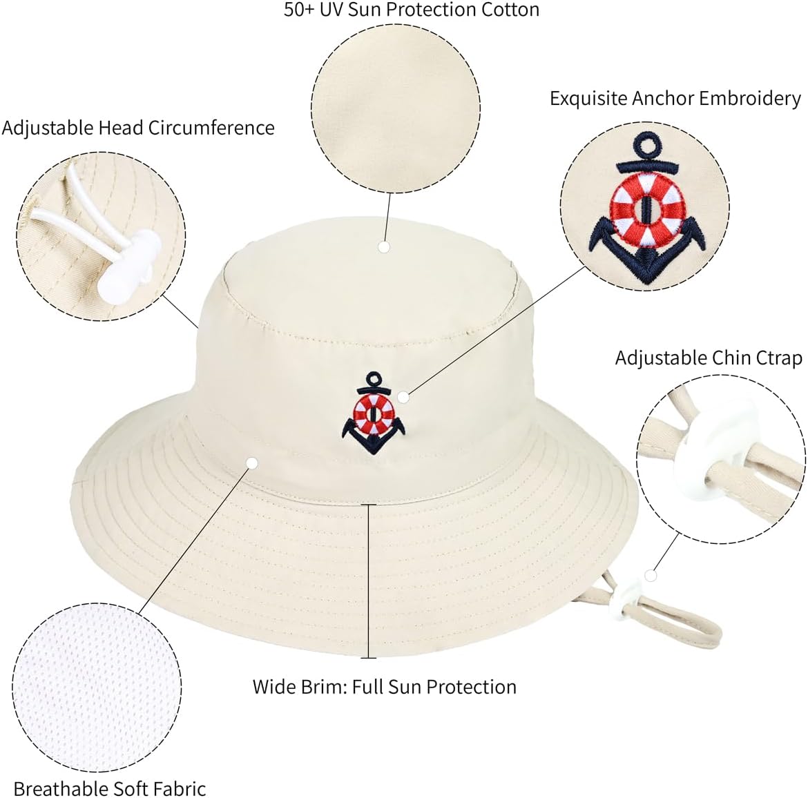 Baby Sun Hat Anchor UPF 50+ Sun Protective Infant Toddler Kid Summer Bucket Hat for Boys Girls 0-7 Years Old - Image 3
