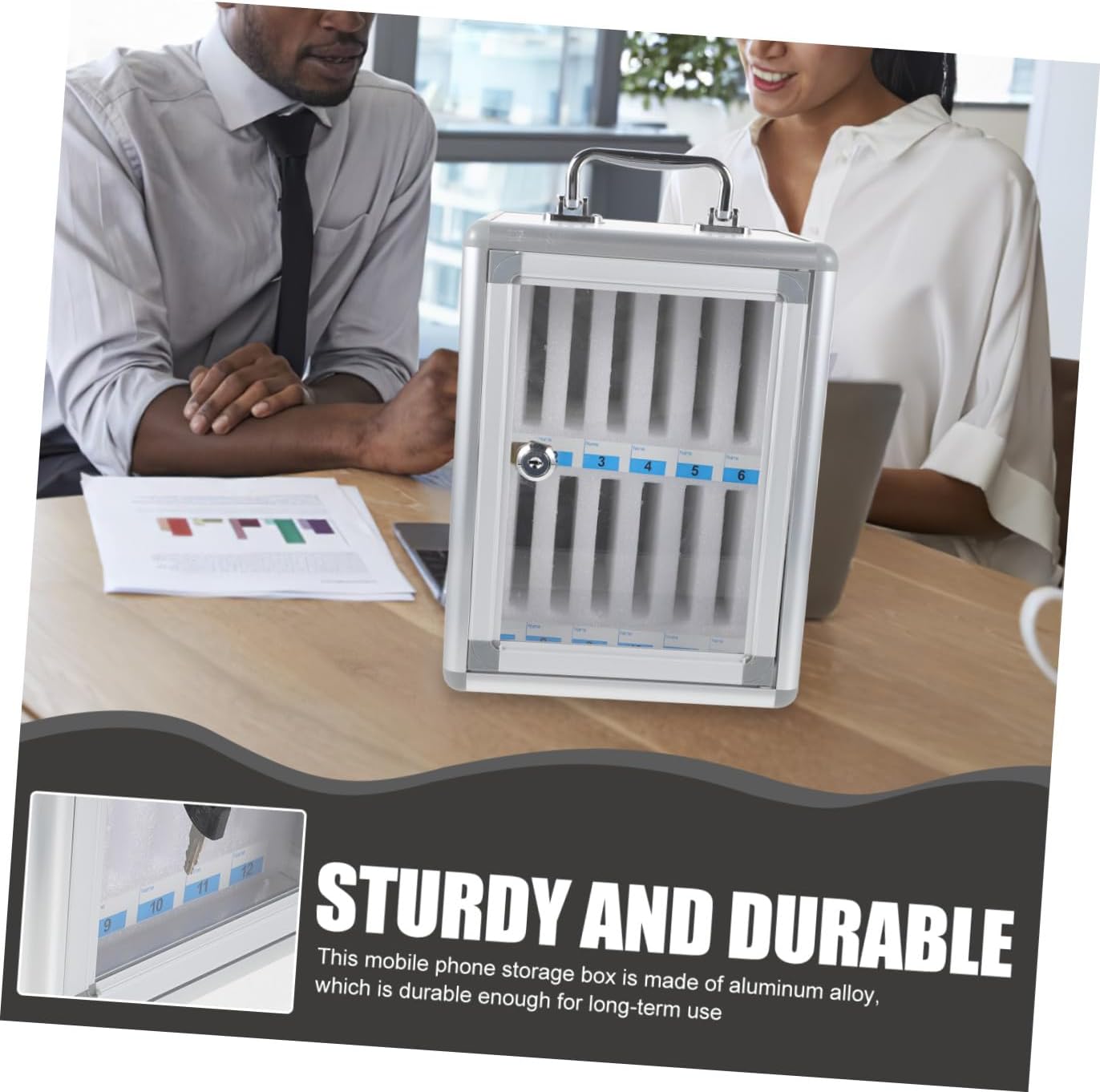 NOLITOY 12-Slot Mobile Phone Storage Locker Cabinet with Lock Cell Phone Organizer Box for Office and School Management Sturdy Preservation Box for Conference Rooms