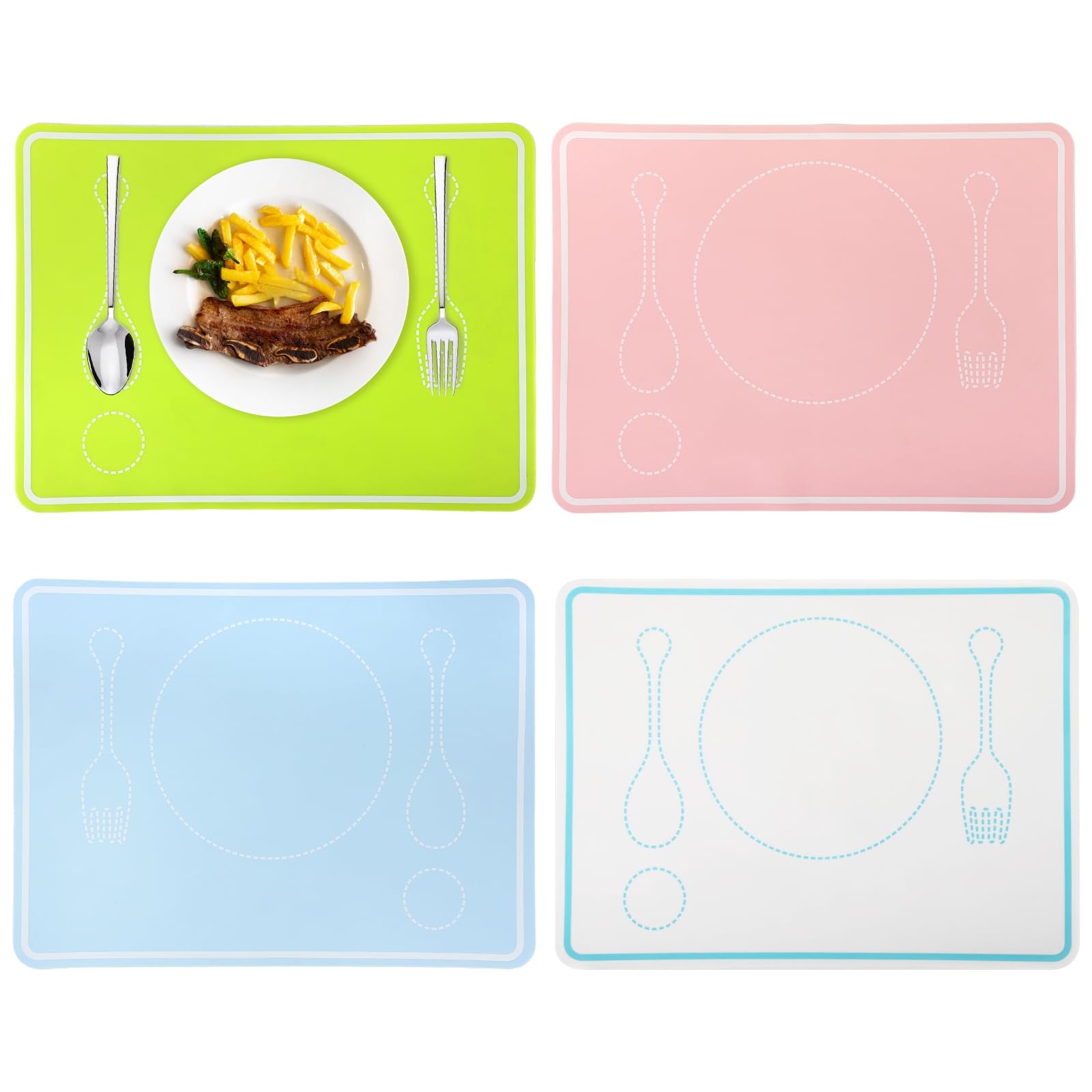 Set di 4 tovagliette all'americana in silicone, 40,6 x 30,5 cm, antiscivolo, per portaposate, 4 colori, per casa e uso quotidiano