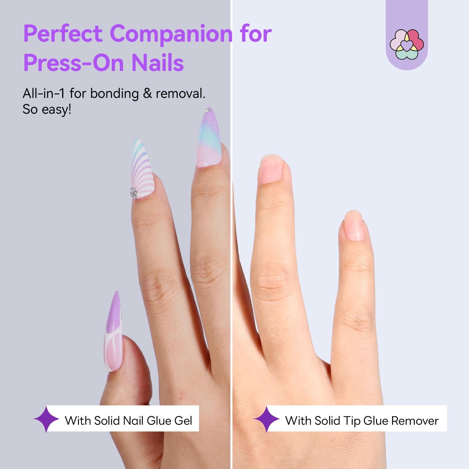 SAVILAND 2 in 1 Colla e Solvente in Gel Solido Kit, Colla per Unghie Finte Forte 30 Giorni, Mini Lampada UV, Press On Nail Glue Remover, Olio per Cuticole, Manicure Fai da Te da Salone