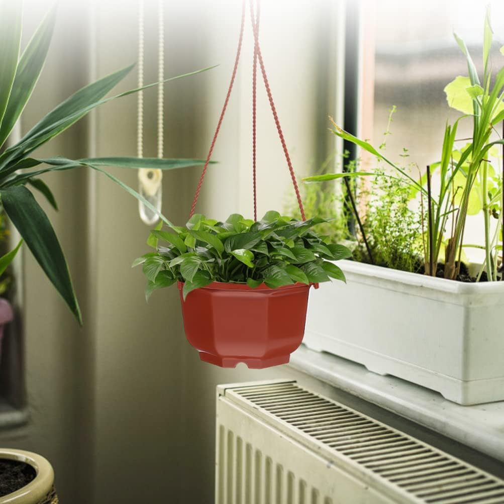 DOITOOL 15 Sets Plastic Hanging Planter Pots Small Hanging Flower Pot Orchid for Outdoor Indoor Plants and Balcony Decoration (Coffee 17x10CM)