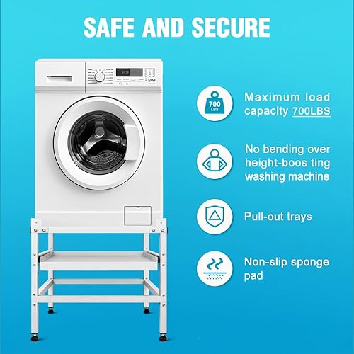 Miniatura 6 de Pedestales para lavadora y secadora, 25 pulgadas de ancho, soporte de lavadora de 24 pulgadas de altura con estante de almacenamiento, pedestal de