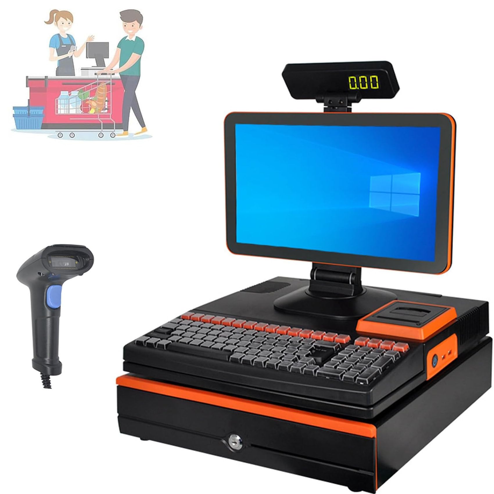 Registratore di Cassa Intelligente all-in-One,Pos per Piccole Imprese,Monitor Touch-Screen Pos da 15,6 Pollici,Terminale di Pagamento da 58 Mm,per Vendita al Dettaglio,Ristoranti B