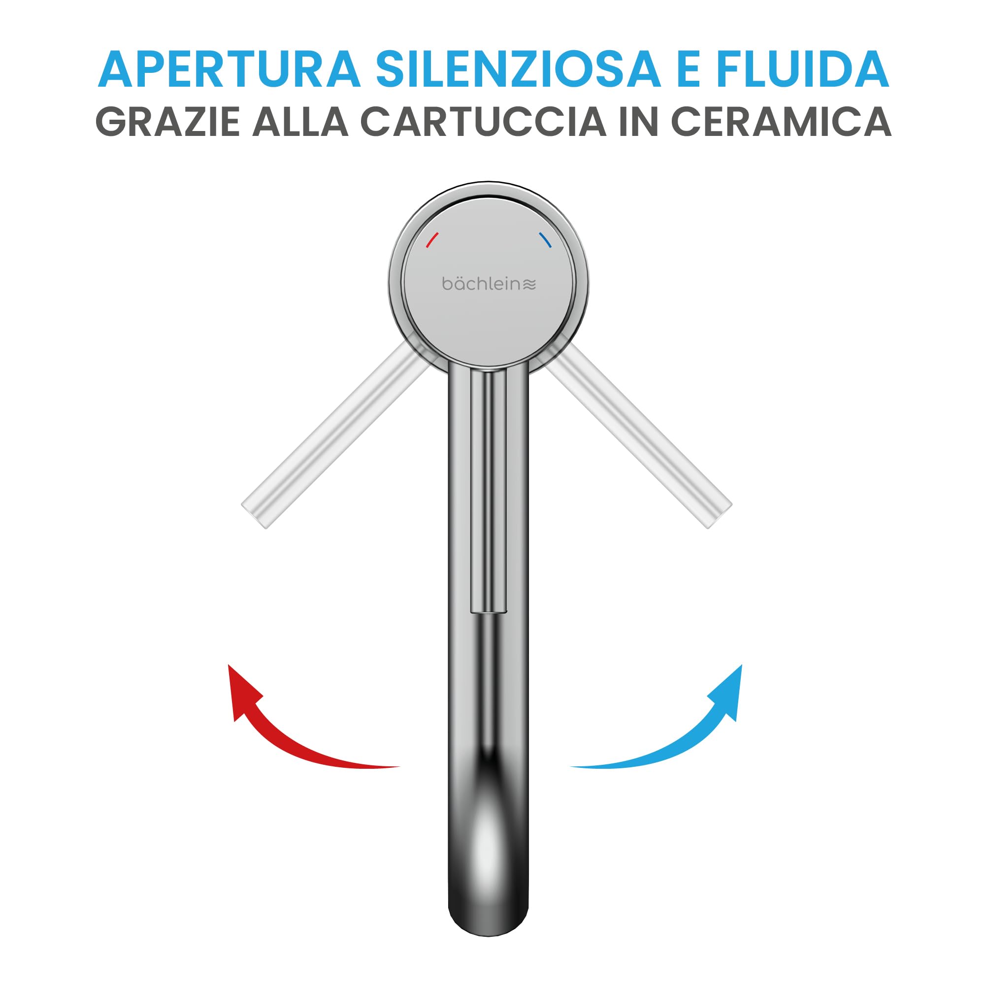 Bächlein - Miscelatore per bagno Susara alto con erogatore curvo, monocomando di design extra alto per lavabo da appoggio con cartuccia in ceramica duratura e set di montaggio, rubinetto per bagno