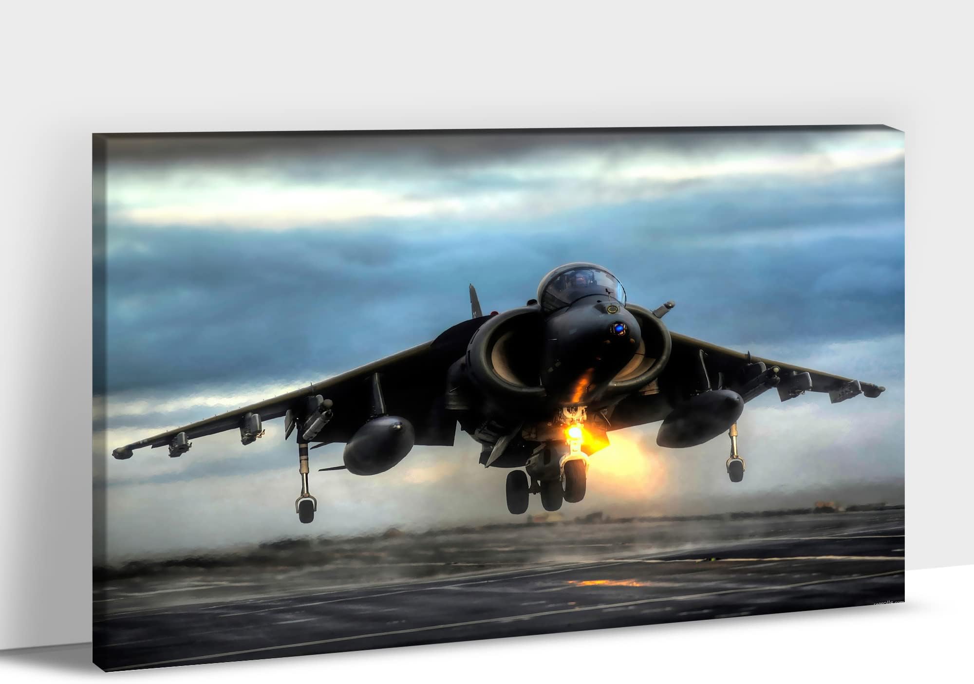 Airplane Canvas Wall Art Artwork, Modern AV-8B Jet Aircraft Taking Off Print Picture for Living Room Wall Decor, Cool Military Fighter Poster Painting for Boys Bedroom Office Decoration 18x24 Inches