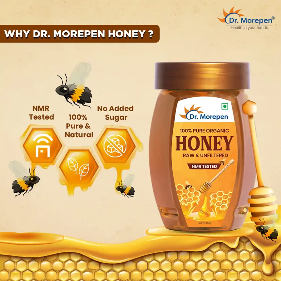 Dr. Morepen Natural & Pure Honey Nmr Tested & No Sugar Adulteration 250G Pack Of 3 4