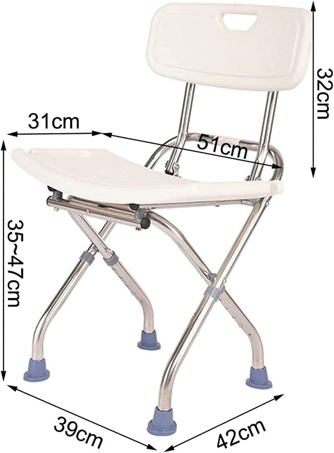 Taburete De Ducha, Asiento De Ducha Plegable, Taburete, Asiento De Bañera para Personas Mayores Discapacitadas con Respaldo, Asiento De Baño Portátil, Banco De Baño,White-51 * 31cm