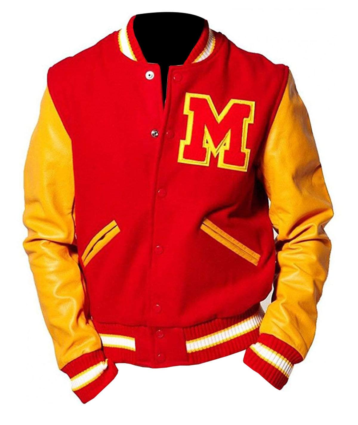 SuperSkySeller MJ Michael Jackson Thriller Jacket M Logo Letterman Varsity Red Yellow Jacket (L-46, Synthetic Leather)