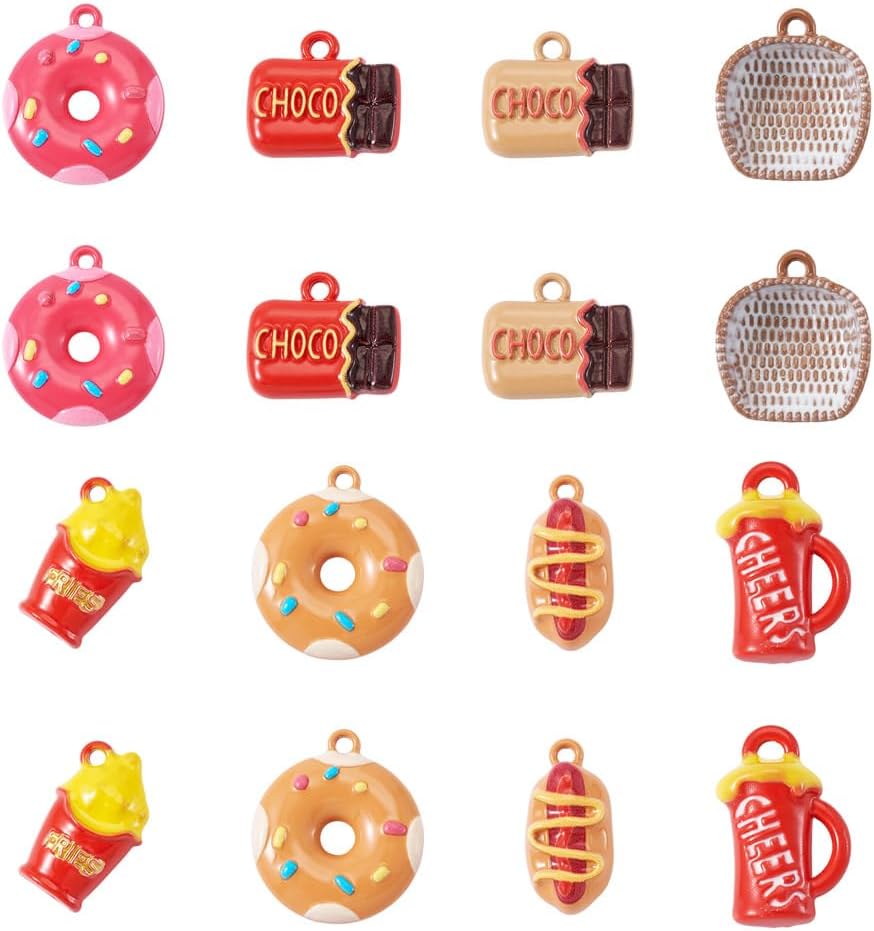 Beadthoven 16Pcs Food Dangle Charms Chocolate Donut Basket Beer Glasses Alloy Pendants 3D Cute Sweet Food Bead Metal Pendants for Jewelry Making DIY Bracelet Earring Necklace - Image 8