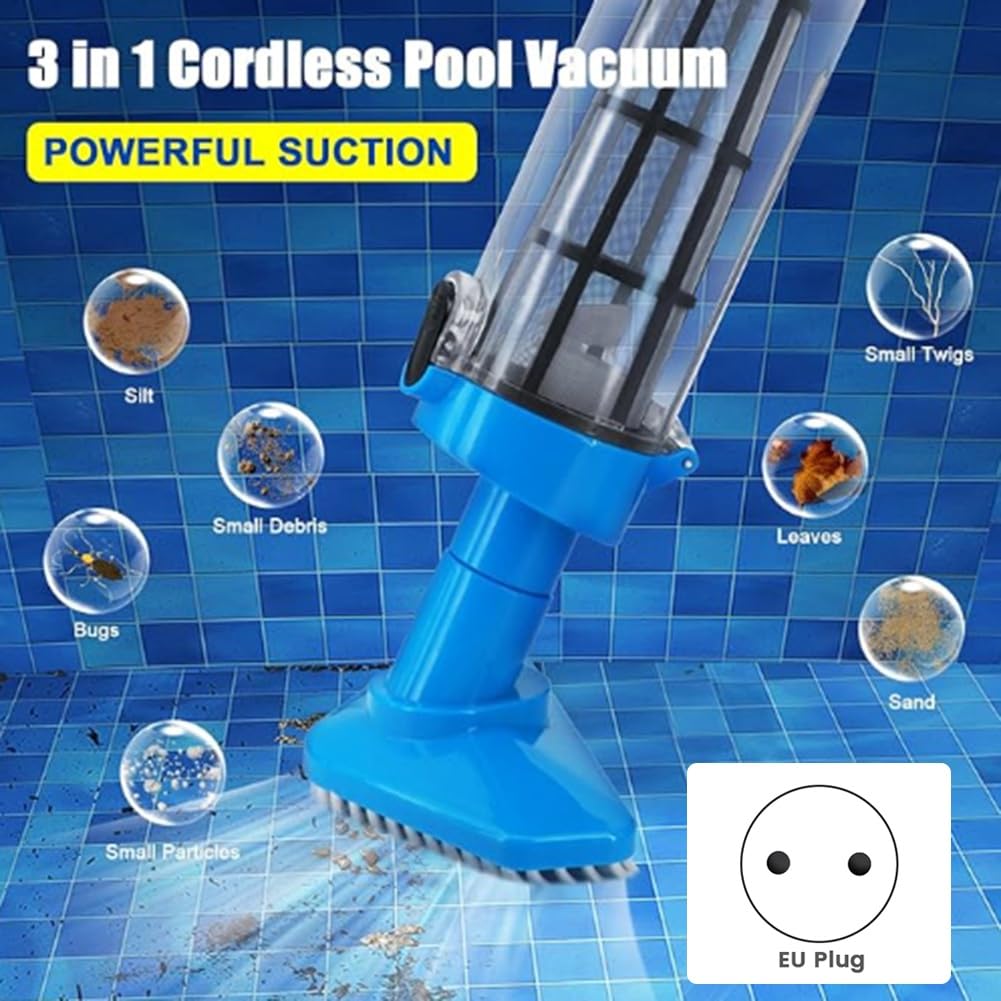 Aspirateur de Piscine pour et Petite Piscine, Aspirateur de Piscine Portatif pour Éliminer le Sable et les Débris avec Manche Télescopique (UE)