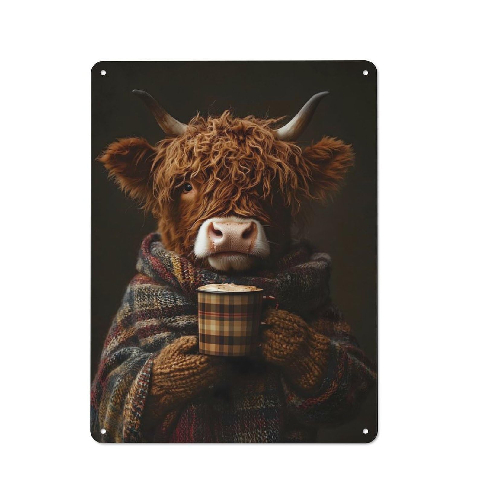 Vintage Highland Cow Fall Coffee Tin Sign 40x30cm, Home Bar Decor for Diner, Restaurant, Shed Or Kitchen, for Casual British Interiors