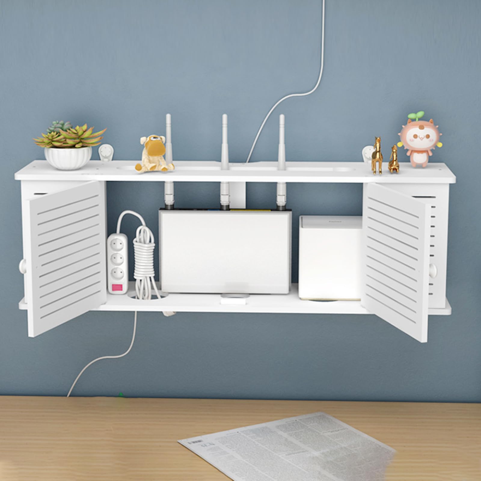 Boîte de rangement de routeur WiFi murale avec gestion des câbles intelligente